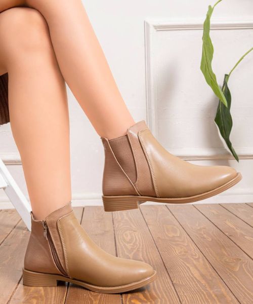 Solid Faux Leather Half Boot  For Women - Cafe