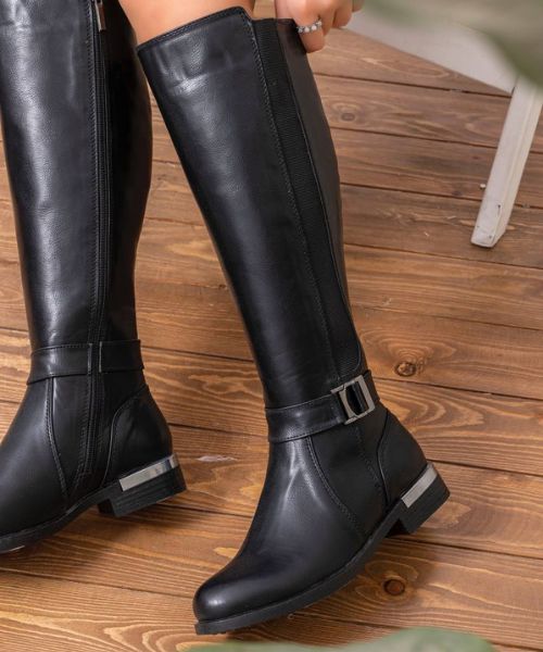 Solid Faux Leather Boot  For Women - Black