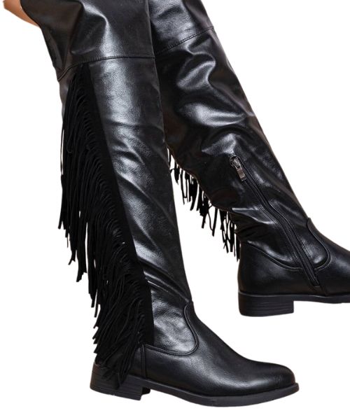 Decorated Faux Leather Boot For Women - Black
