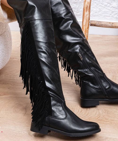 Decorated Faux Leather Boot For Women - Black