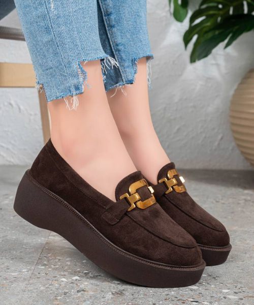 Decorated Casual Shoes Flat Shamoa For Women - Dark Brown