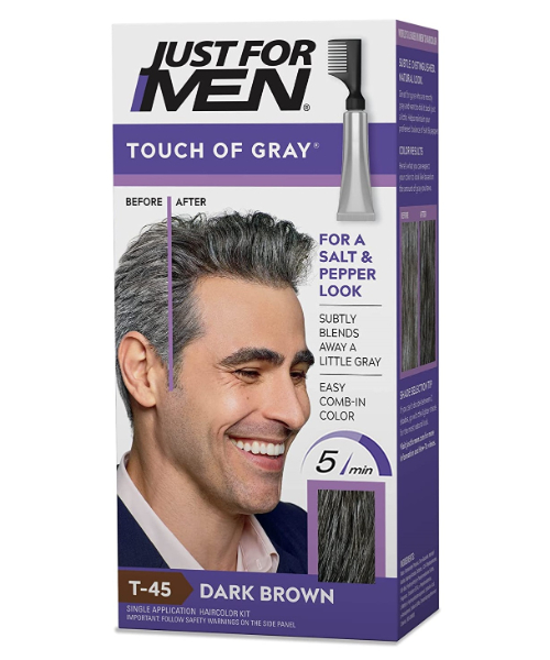 Just For Men Touch of Gray, Gray Hair Coloring with Comb Applicator, Great for a Salt and Pepper Look - Dark Brown, T-45