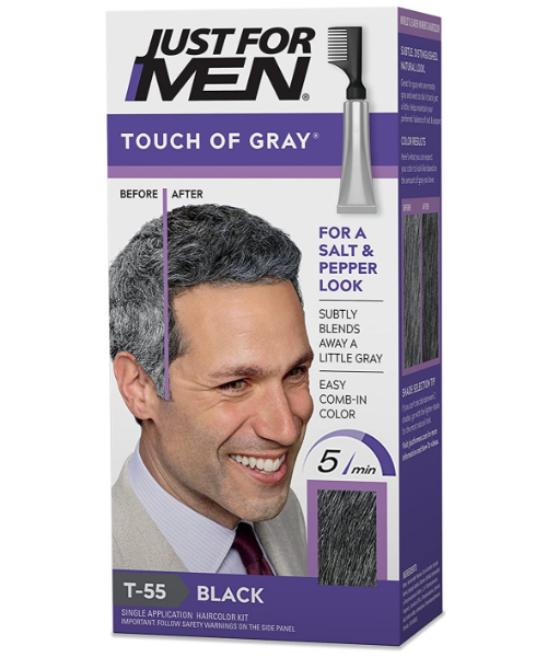 Just For Men Touch of Gray, Gray Hair Coloring with Comb Applicator, Great for a Salt and Pepper Look - Black, T-55