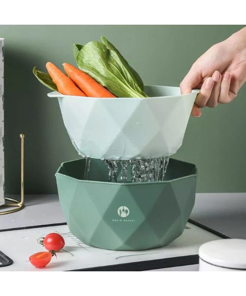 Bowl With Strainer 2 In 1 For Vegetables And Fruits - Multi Color