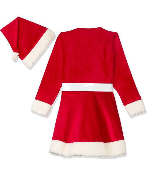 Solid Christmas Dress Full Sleeve V Neck For Girls - Red White