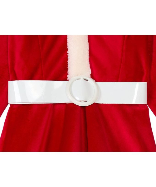 فستان كريسماس ساده كم طويل قبة V للبنات - احمر ابيض