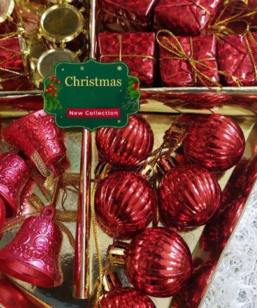 Christmas Tree Decoration Set Multi Shape 24 Pieces - Red