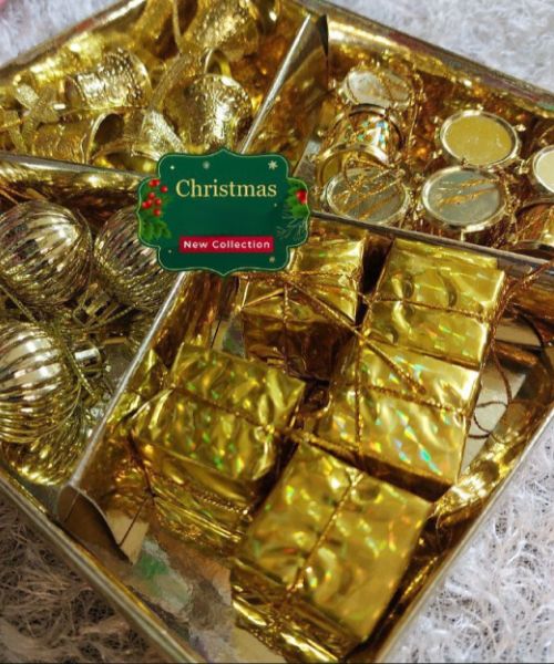 Christmas Tree Decoration Set Multi Shape 24 Pieces - Gold
