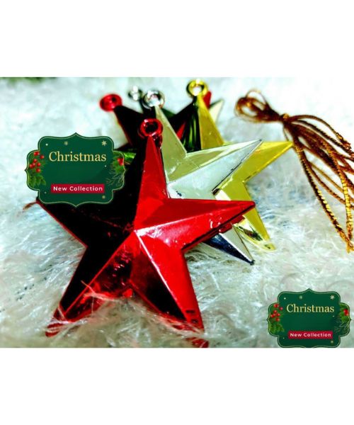 3D Star For Christmas Tree Decoration 6 Pieces 6 Cm - Multi Color