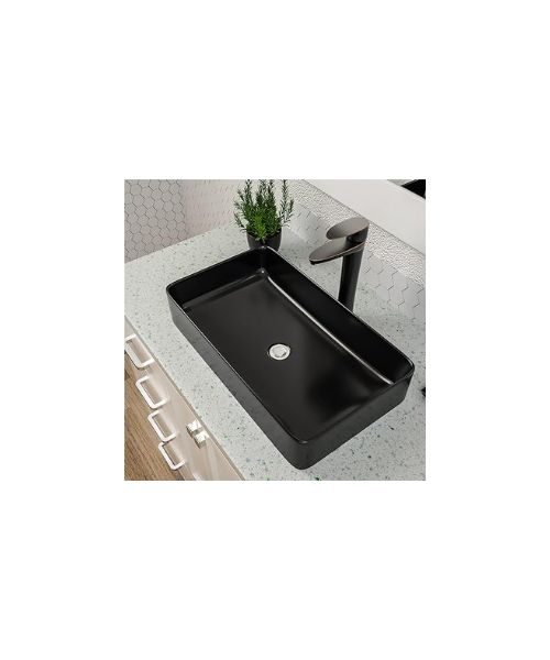 Bathroom Sink - 24" Modern Above Counter Rectangular Ceramic Sink, Vanity Sink Artistic Sink for Powder Room Cabinet and Toilet, 24" x 14" x 4.5", Matte Black