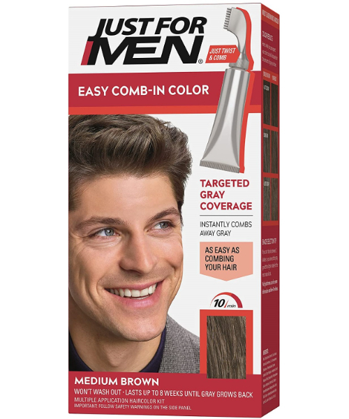 Comb-In Color , Gray Hair Coloring for Men with Comb Applicator Included, Easy No Mix Application - Meduim Brown, A-35