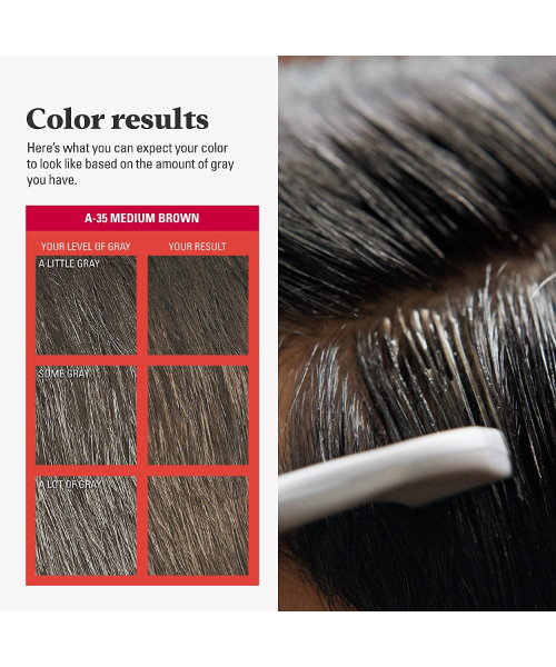Comb-In Color , Gray Hair Coloring for Men with Comb Applicator Included, Easy No Mix Application - Meduim Brown, A-35