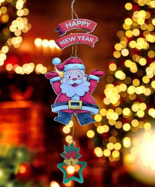Santa Claus Wood Pendant For Decorate Christmas Tree 1 Piece - Red