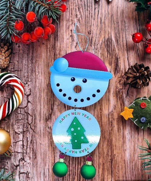 Snowman Wood Pendant For Decorate Christmas Tree 1 Piece - Light Blue