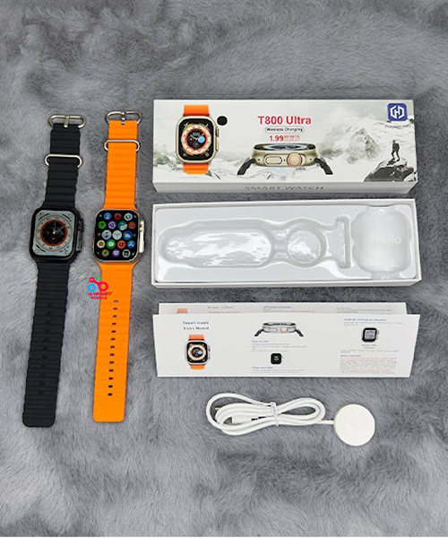 ساعة ذكية T800 Ultra Series 8  شاشة IPS 1.99 بوصة، 49 ملم NFC Bluetooth V5 Call مقاوم للماء IP67 شاحن لاسلكي أسود
