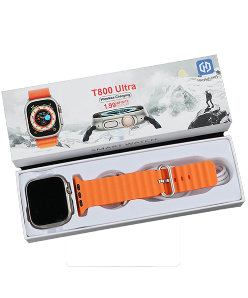 ساعة ذكية T800 Ultra Series 8  شاشة IPS 1.99 بوصة، 49 ملم NFC Bluetooth V5 Call مقاوم للماء IP67 شاحن لاسلكي  برتقالي