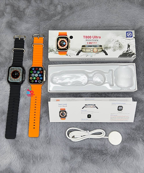 ساعة ذكية T800 Ultra Series 8  شاشة IPS 1.99 بوصة، 49 ملم NFC Bluetooth V5 Call مقاوم للماء IP67 شاحن لاسلكي  برتقالي