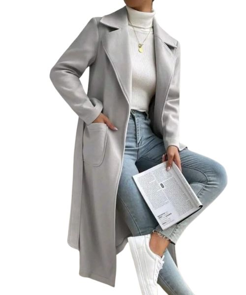 Solid Gogh Coat With Pockets For Women - Grey