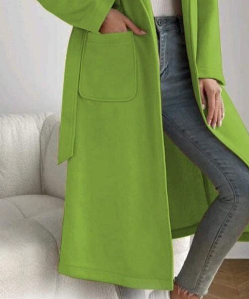 Solid Gogh Coat With Pockets For Women - Light Green