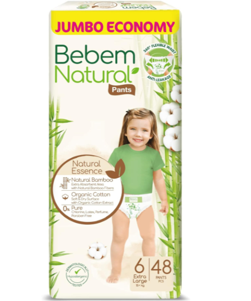 Bebem Natural Pants Extra Large Diapers Size 6 +15 Kg - 48 Pieces