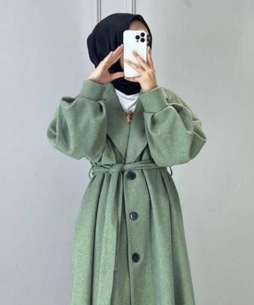 Solid Coat Gogh With Belt Full Sleeve For Women - Mint Green
