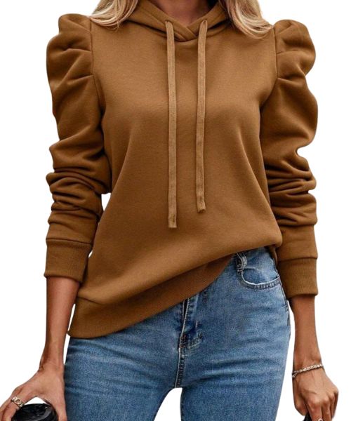 Solid Milton Hoodie With Capiccio Full Sleeve For Women - Brown