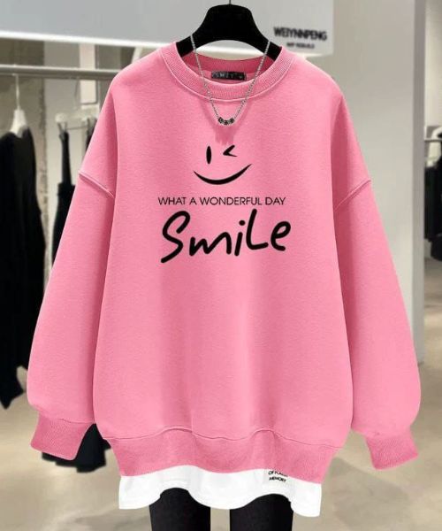 Printed Milton Sweatshirt Full Sleeve For Women - Pink