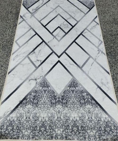 Printed Corridor Rug With Fringe 95X290 Cm - White Grey