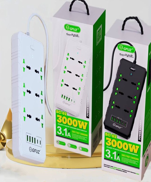 Power Distributor With 4 USB Ports And 2PD Quick Charger,Digital ، 6 AC Power Socket