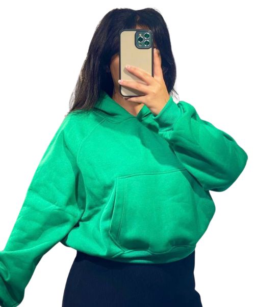 Solid Hoodie With Capiccio Full Sleeve For Women - Green