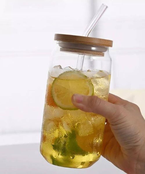 Glass Mug With wooden Lid And Straw 550 Ml - Clear