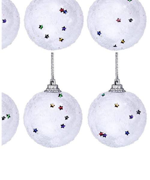 S&A Ball Shaped Pendant For Decorate Christmas Tree 6 Pieces 4 Cm - White