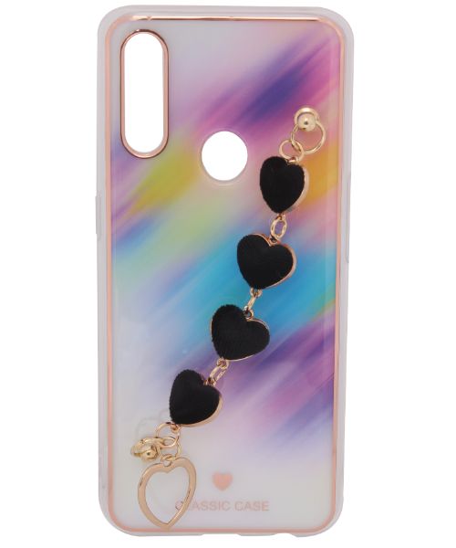 My Choice Sparkle Love Hearts Cover With Strap Bracelet Back Plastic Mobile Cover For Oppo A31 - Multi Color