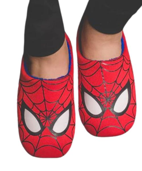 Spiderman Printed Fur Winter Slipper Flat For Men Red