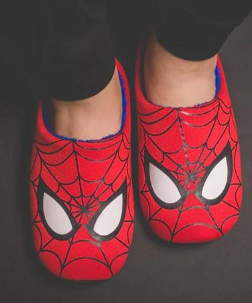 Spiderman Printed Fur Winter Slipper Flat For Men Red