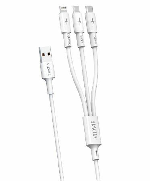 Vidvie Cb4003 Multi Charging Cable 3 In 1 For Mobile Phones - White