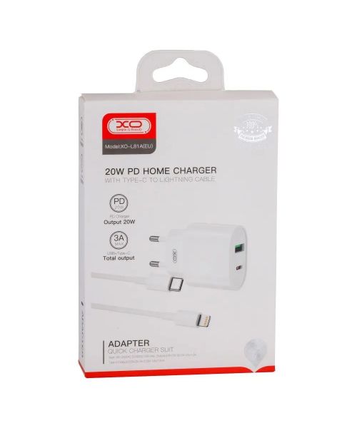 Xo Xo-L81A(Eu) Fast Charging Type C 2 Usb Ports Wall Charger For Mobile Phones - White