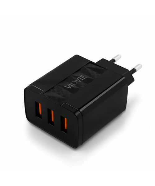Vidvie Ple231 Fast Charging Micro 3 Usb Ports Wall Charger For Mobile Phones - Black