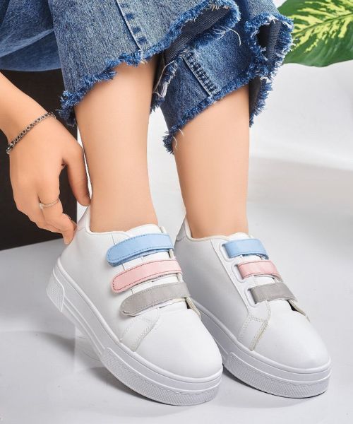 Women's white faux 2025 leather sneakers