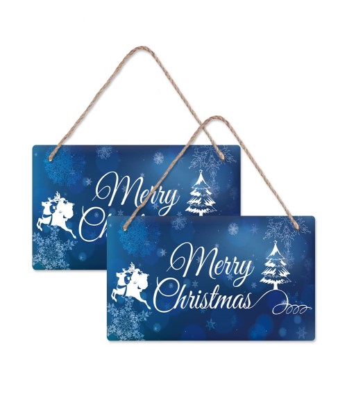 2wooden decoration signs , with the phrase Merry Christmas