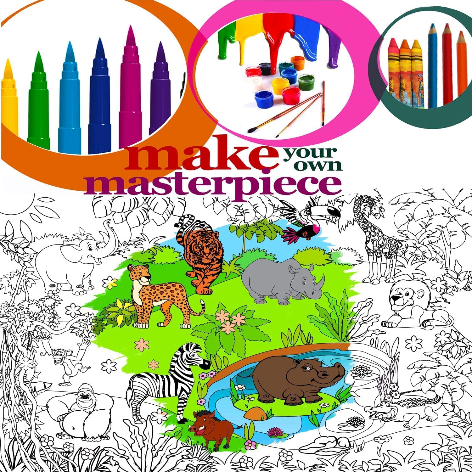 A coloring poster for children in the shapes of forest animals