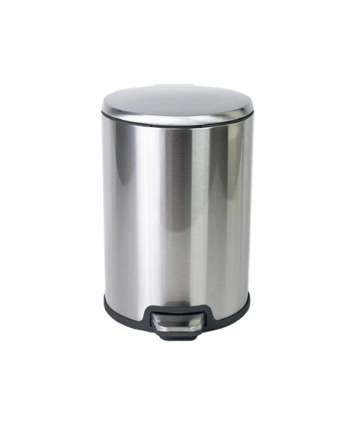 Stainless steel wastebasket with a circular shape with a smooth closing lid, suitable for the bathroom, with a removable inner plastic wastebasket, capacity of 12 liters, silver color