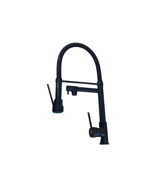 Fully flexible kitchen faucet with two water outlets - black