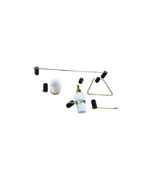 Bathroom accessories set - black and gold brass bathroom accessory