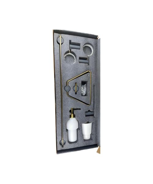 Bathroom accessories set - black and gold brass bathroom accessory