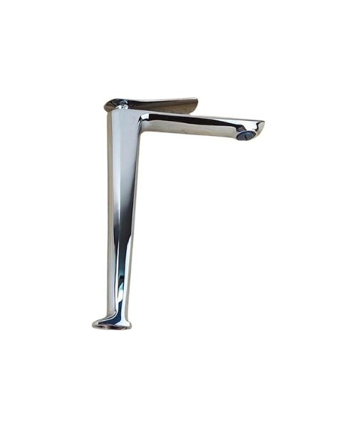 Silver bathroom faucet with matching design