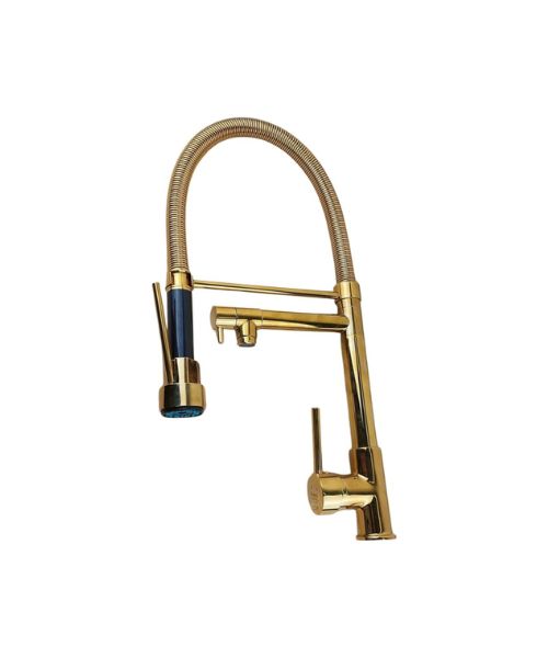 Fully flexible kitchen faucet with two water outlets - Gold