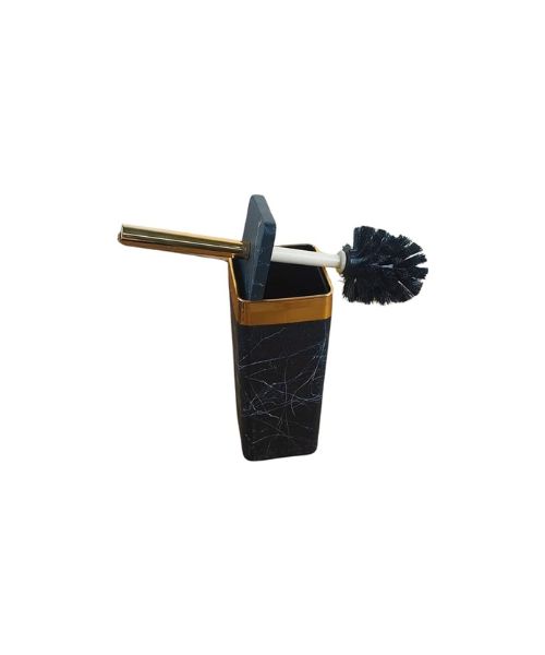 Welly Turkish Made Five-Piece Bathroom Amenity Set (Black Marble Square with Gold Frame)