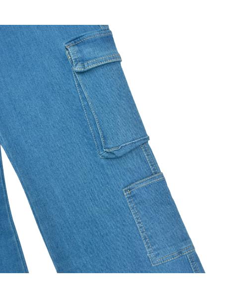 Solid cargo jeans Pants For Girls - Light Blue