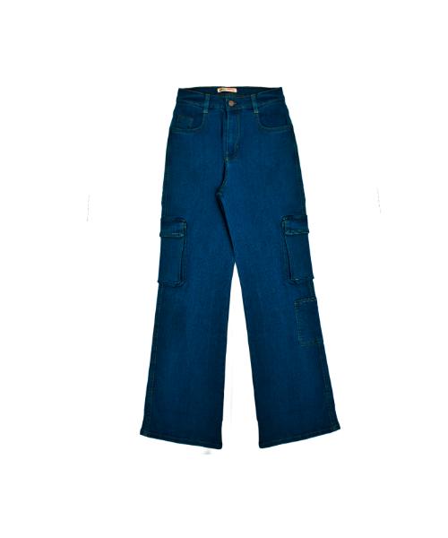 Solid cargo jeans Pants For Girls - Dark Blue